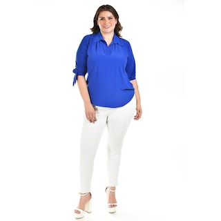 Foto 4 | Foto 4 | Blusa Con Moño En Manga Roman Fashion/ Tallas Extras, 2294 (azul Rey) Azul