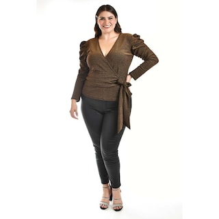 Foto 2 | Foto 2 | Blusa Glitter Manga Farol Roman Fashion /tallas Extras, 1764 (cobre) Cafe