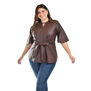 Foto 1 | Foto 1 | Blusa De Vinipiel Con Laso Roman Fashion /tallas Extras, 1877 (cafe) Cafe
