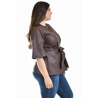 Foto 2 | Foto 2 | Blusa De Vinipiel Con Laso Roman Fashion /tallas Extras, 1877 (cafe) Cafe