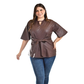 Foto 4 | Foto 4 | Blusa De Vinipiel Con Laso Roman Fashion /tallas Extras, 1877 (cafe) Cafe