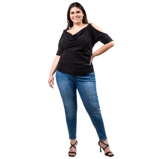 Foto 5 | Foto 5 | Blusa Escote Drapeado Roman Fashion /tallas Extras, 1881 (negro) Negro