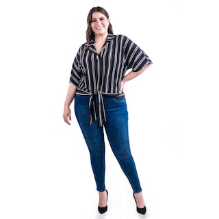 Foto 1 | Foto 1 | Blusa De Rayas Con Nudo Roman Fashion /tallas Extras, 1000 (negro Rayas) Negro