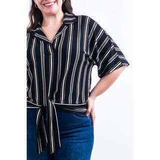 Foto 4 | Foto 4 | Blusa De Rayas Con Nudo Roman Fashion /tallas Extras, 1000 (negro Rayas) Negro