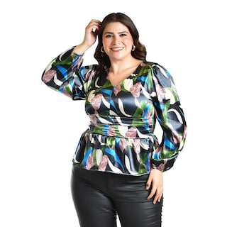 Foto 1 | Foto 1 | Blusa Satinada Multicolor Roman Fashion /tallas Extras, 1844 (verde / Azul) Multicolor