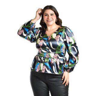 Foto 1 | Foto 1 | Blusa Satinada Multicolor Roman Fashion /tallas Extras, 1844 (verde / Azul) Multicolor