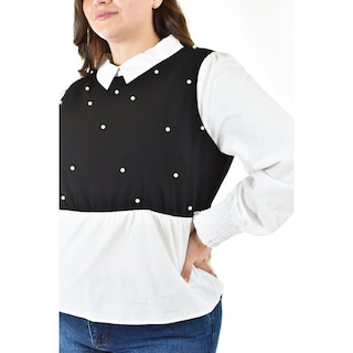 Foto 4 | Foto 4 | Blusa Con Chaleco De Perlas Roman Fashion /tallas Extras, 5102 (blanco / Negro) Negro