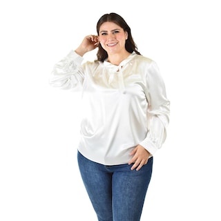 Foto 5 | Foto 5 | Blusa De Satin Con Lazo Roman Fashion /tallas Extras, 5101 (blanco) Blanco