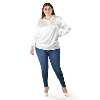 Foto 6 | Foto 6 | Blusa De Satin Con Lazo Roman Fashion /tallas Extras, 5101 (blanco) Blanco