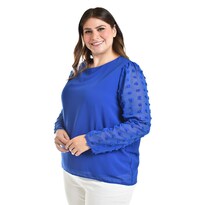 Blusa de Mangas con Relieve Roman Fashion 5107 Azul Tallas Extras