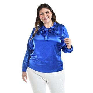 Foto 1 | Foto 1 | Blusa de Satín con Lazo Roman Fashion 5101 Azul Tallas Extras 5101 Azul