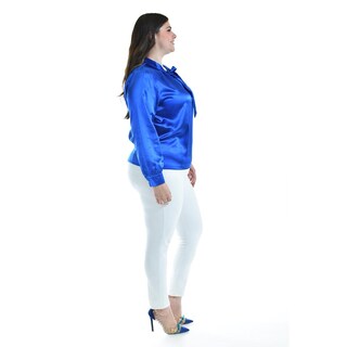 Foto 2 | Foto 2 | Blusa de Satín con Lazo Roman Fashion 5101 Azul Tallas Extras 5101 Azul