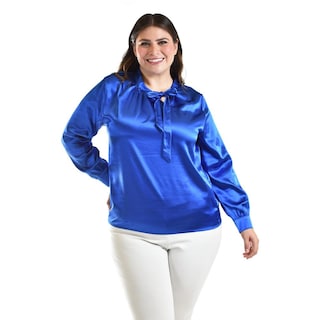 Foto 5 | Foto 5 | Blusa de Satín con Lazo Roman Fashion 5101 Azul Tallas Extras 5101 Azul