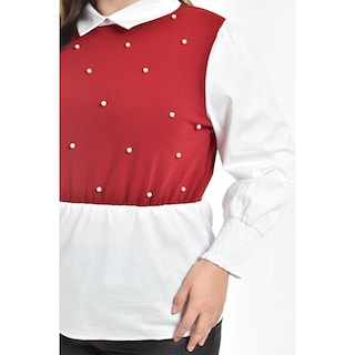 Foto 4 | Foto 4 | Blusa Con Chaleco De Perlas Roman Fashion /tallas Extras, 5102 (blanco / Vino) Vino
