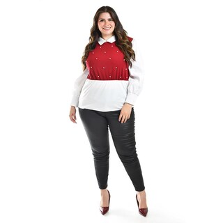 Foto 7 | Foto 7 | Blusa Con Chaleco De Perlas Roman Fashion /tallas Extras, 5102 (blanco / Vino) Vino