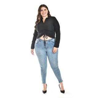 Foto 5 | Foto 5 | Blusa con Jareta Ajustable Roman Fashion Tallas Extras Negro