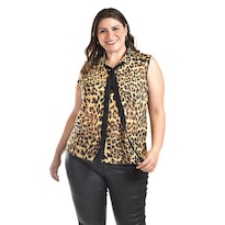 Blusa Animal Print Con Lazo Roman Fashion /tallas Extras, 207 (animal Print) Cafe