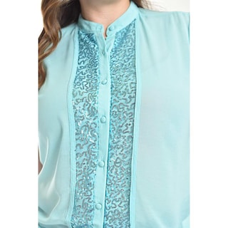 Foto 4 | Foto 4 | Blusa Con Detalles De Lentejuela Roman Fashion /tallas Extras, 8034 (menta) Azul