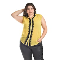 Blusa Con Detalle De Encaje Roman Fashion /tallas Extras, 8004 (amarillo) Amarillo