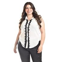 Blusa Con Detalle De Encanje Roman Fashion /tallas Extras, 8004 (blanco) Blanco