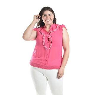 Foto 1 | Foto 1 | Blusa Con Detalle De Olan Roman Fashion / Tallas Extras, 8048 (fiusha) Fucsia