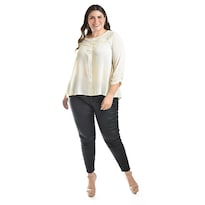 Blusa Con Abertura En Espalda Roman Fashion /talllas Extras, 8035 (hueso) Beige