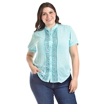 Blusa Con Detalles De Lentejuela Roman Fashion /tallas Extras, 8034 (menta) Azul