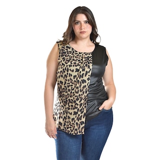 Foto 1 | Foto 1 | Blusa Sin Manga 2 Texturas Roman Fashion /tallas Extras, 702 (print /beige) Beige