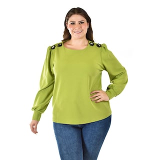 Foto 5 | Foto 5 | Blusa Con Detalle De Flor En Hombro Roman Fashion /tallas Extras, 5106 (verde) Verde