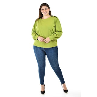 Foto 6 | Foto 6 | Blusa Con Detalle De Flor En Hombro Roman Fashion /tallas Extras, 5106 (verde) Verde