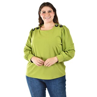 Foto 1 | Foto 1 | Blusa Con Detalle De Flor En Hombro Roman Fashion /tallas Extras, 5106 (verde) Verde
