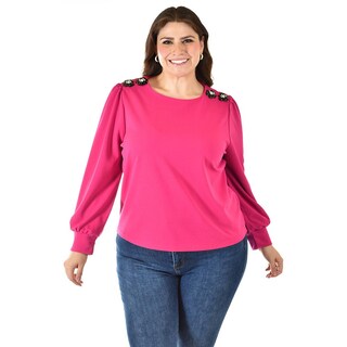 Foto 1 | Foto 1 | Blusa con Flor en Hombro Roman Fashion 5106 Fucsia para Mujer