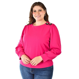 Foto 5 | Foto 5 | Blusa con Flor en Hombro Roman Fashion 5106 Fucsia para Mujer