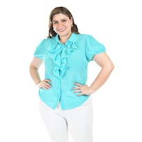 Blusa Con Detalle De Olanes Roman Fashion /tallas Extras, 204 (menta) Turquesa
