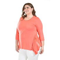 Blusa Asimetrica Con Detalles De Encanje Roman Fashion /tallas Extras, 274 (coral) Coral