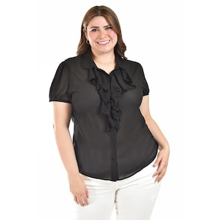 Foto 1 | Foto 1 | Blusa Con Detalle De Olanes Roman Fashion /tallas Extras, 204 (negro) Negro