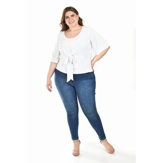 Foto 4 | Foto 4 | Blusa Con Moño Roman Fashion / Tallas Extras, 1832 (blanco Líneas) Blanco