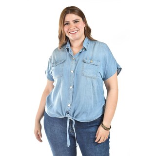 Foto 4 | Foto 4 | Blusa De Mezclilla Con Nudo Roman Fashion /tallas Extras, 5116 (mezclilla Light) Multicolor