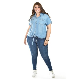 Foto 5 | Foto 5 | Blusa De Mezclilla Con Nudo Roman Fashion /tallas Extras, 5116 (mezclilla Light) Multicolor