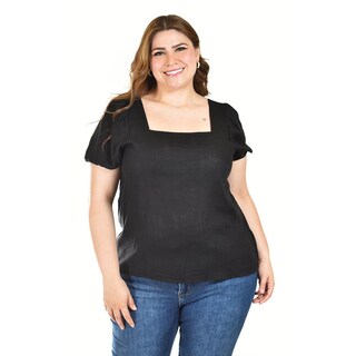 Foto 1 | Foto 1 | Blusa De Lino Con Moño En Espalda Roman Fashion /tallas Extras, 5109 (negro) Negro