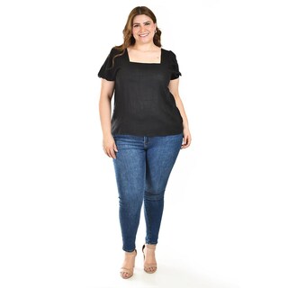 Foto 5 | Foto 5 | Blusa De Lino Con Moño En Espalda Roman Fashion /tallas Extras, 5109 (negro) Negro