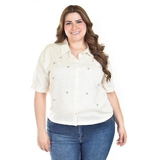 Foto 1 | Foto 1 | Blusa de Lino con Pedrería Roman Fashion Tallas Extras Beige