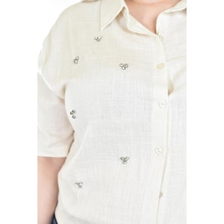 Foto 4 | Foto 4 | Blusa de Lino con Pedrería Roman Fashion Tallas Extras Beige