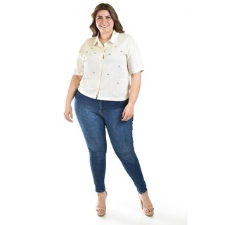 Foto 5 | Foto 5 | Blusa de Lino con Pedrería Roman Fashion Tallas Extras Beige