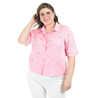 Foto 1 | Foto 1 | Blusa De Lino Con Pedrería Roman Fashion /tallas Extras, 5110 (rosa) Rosa