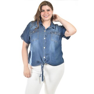 Foto 4 | Foto 4 | Blusa De Mezclilla Con Nudo Roman Fashion /tallas Extras, 5116 (mezclilla Dark) Azul