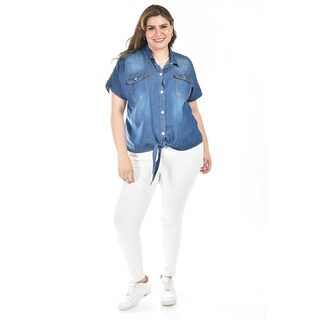 Foto 5 | Foto 5 | Blusa De Mezclilla Con Nudo Roman Fashion /tallas Extras, 5116 (mezclilla Dark) Azul