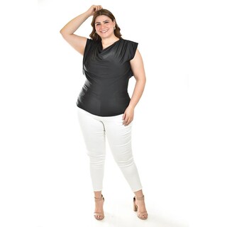 Foto 4 | Foto 4 | Blusa Con Cuello Drapeado Roman Fashion / Tallas Extras, 1740 (negro) Negro