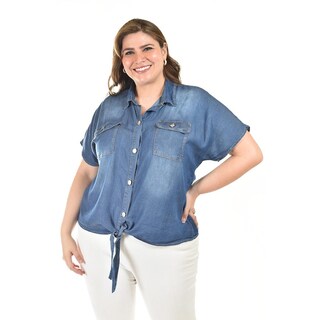 Foto 1 | Foto 1 | Blusa De Mezclilla Con Nudo Roman Fashion /tallas Extras, 5116 (mezclilla Dark) Azul