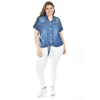 Foto 5 | Foto 5 | Blusa De Mezclilla Con Nudo Roman Fashion /tallas Extras, 5116 (mezclilla Dark) Azul